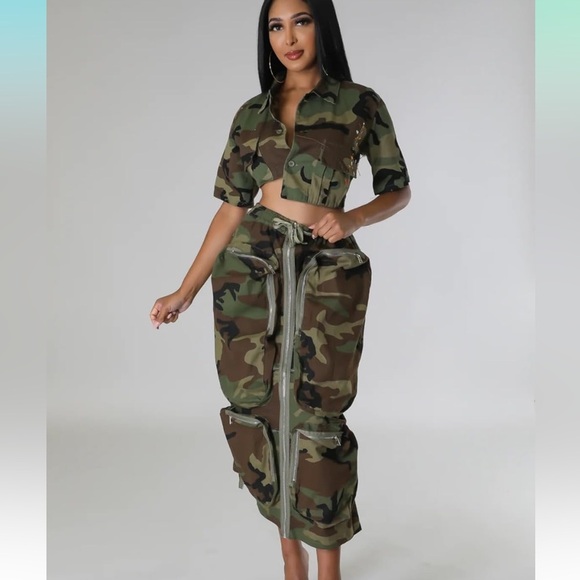 ksotutm Camo Skirt Midi Skirt Cargo Skirt Pocket Skirt Maxi... - Picture 1 of 9